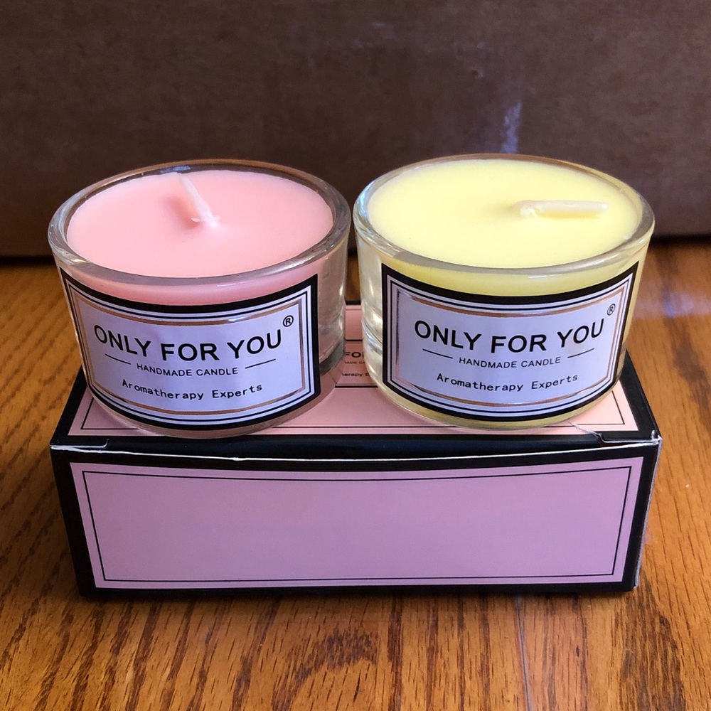 ONLY FOR YOU Handmade Aromatherapy Tea Light Pink and Yellow Candles NEW